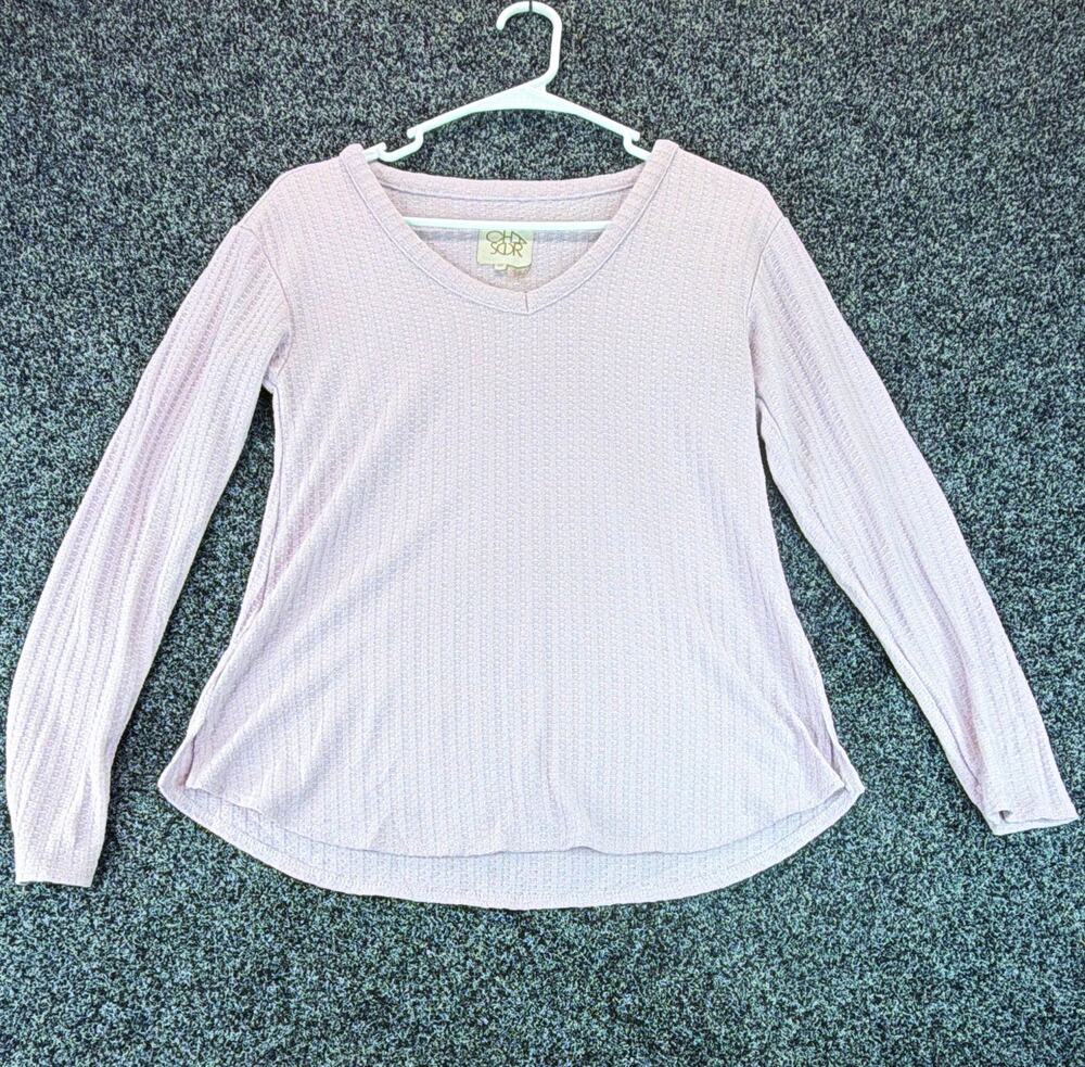 Chaser Women's Purple Waffle Knit V-Neck Long Sleeve Stretch Top Size XS